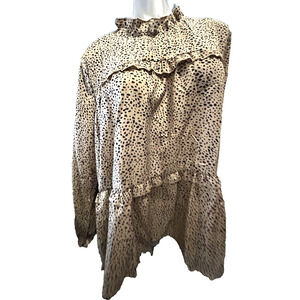 NWT Zeagoo Mocha Brown And Black Ruffle Long Sleeve Career Blouse Size 2X 22 24